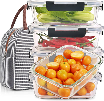 5 Pack 36Oz Amber Food Storage Containers 2 Compartments Glass Meal Prep Containers with Lids Lunch Containers Adult Food Prep with Dividers