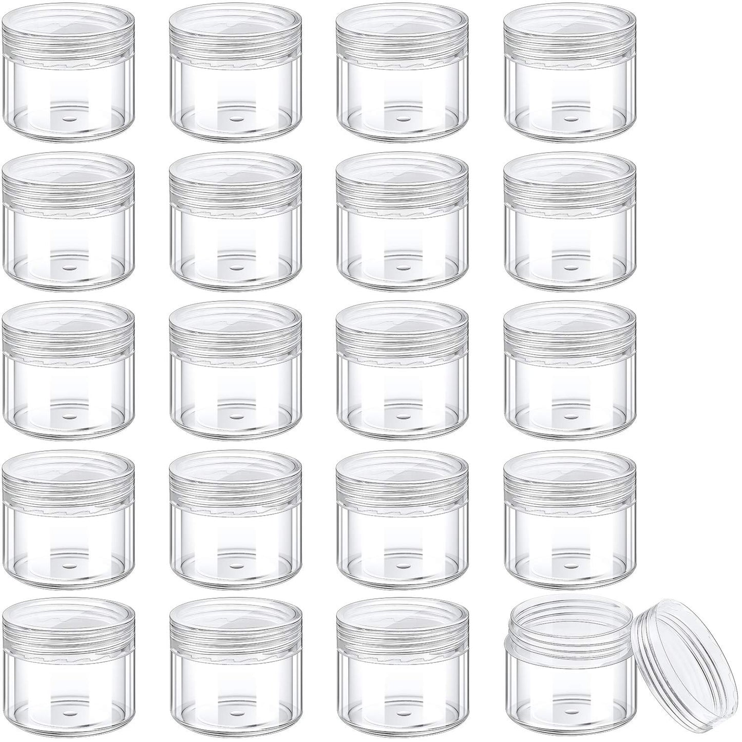 20 Pieces round Pot Jars Plastic Cosmetic Containers Set with Lid for Liquid Creams Sample, 20 Ml/ 0.7 Oz (Black Lid)