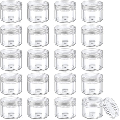 20 Pieces round Pot Jars Plastic Cosmetic Containers Set with Lid for Liquid Creams Sample, 20 Ml/ 0.7 Oz (Black Lid)