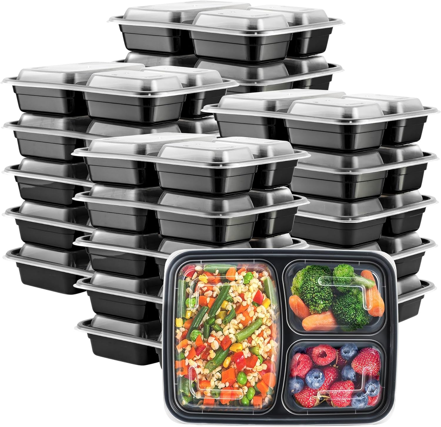 [24 Oz -50 Count 1 Compartment Meal Prep Containers Reusable - Microwaveable, Dishwasher and Freezer Safe, Bpa-Free, Portion Control and Convenience Food Storage with Lids, Stackable