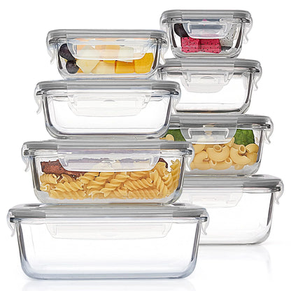 16Pcs Glass Storage Container Set with Lids,  Meal Prep Containers, Airtight Bento Boxes - (Set of 8 Glass Storage Containers 8 Lids and 8 Containers)