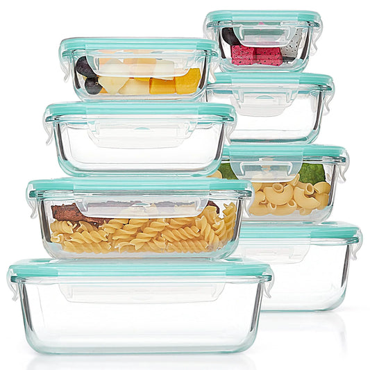 16Pcs Glass Storage Container Set with Lids,  Meal Prep Containers, Airtight Bento Boxes - (Set of 8 Glass Storage Containers 8 Lids and 8 Containers)