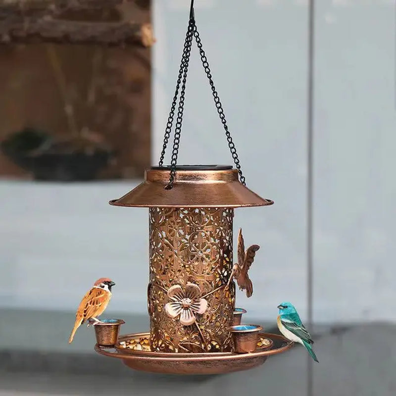 Sunlight Serenade: Solar-Powered Hanging Bird Feeder with Lantern - Universal Found