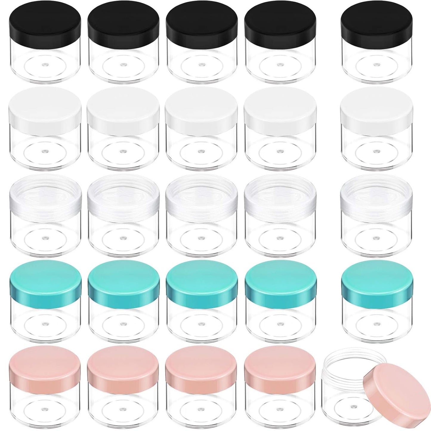 20 Pieces round Pot Jars Plastic Cosmetic Containers Set with Lid for Liquid Creams Sample, 20 Ml/ 0.7 Oz (Black Lid)