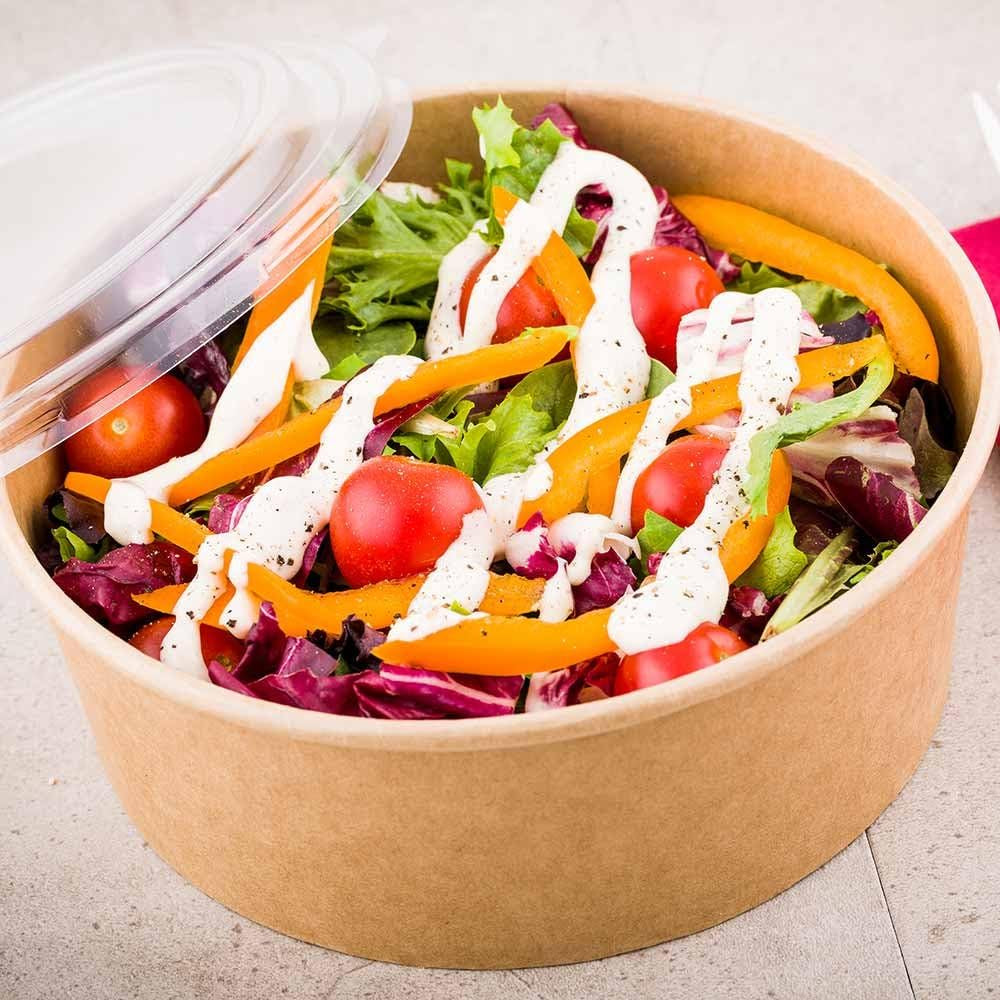 Bio Tek 7.3 X 2.5 Inch to Go Containers 50 Disposable Food Bowls - Sturdy round Kraft Paper Salad Containers Sustainable Serve Salads Appetizers and More