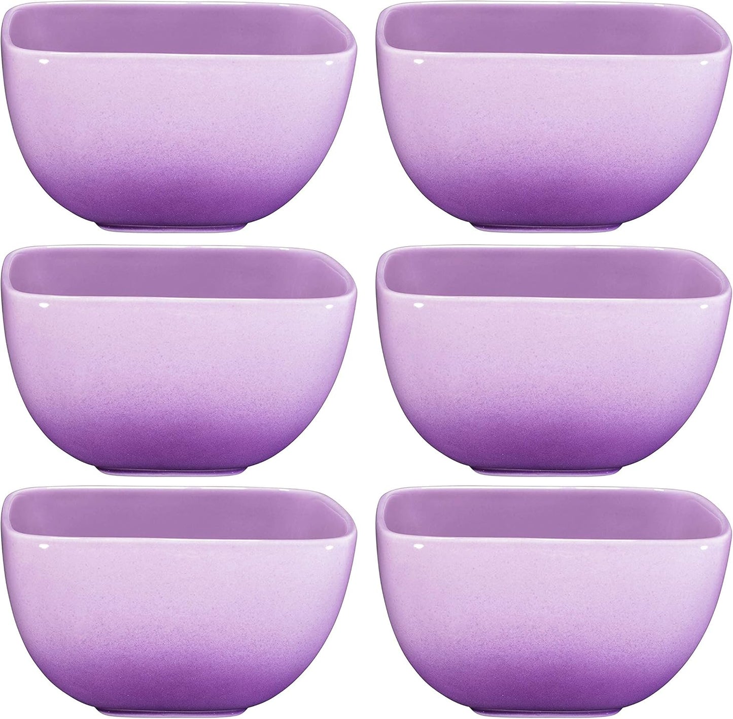 Large Ceramic Square Bowl Set of 6 - 26 Ounce for Pasta, Cereal, Soup and Berries - (Gradient Purple)