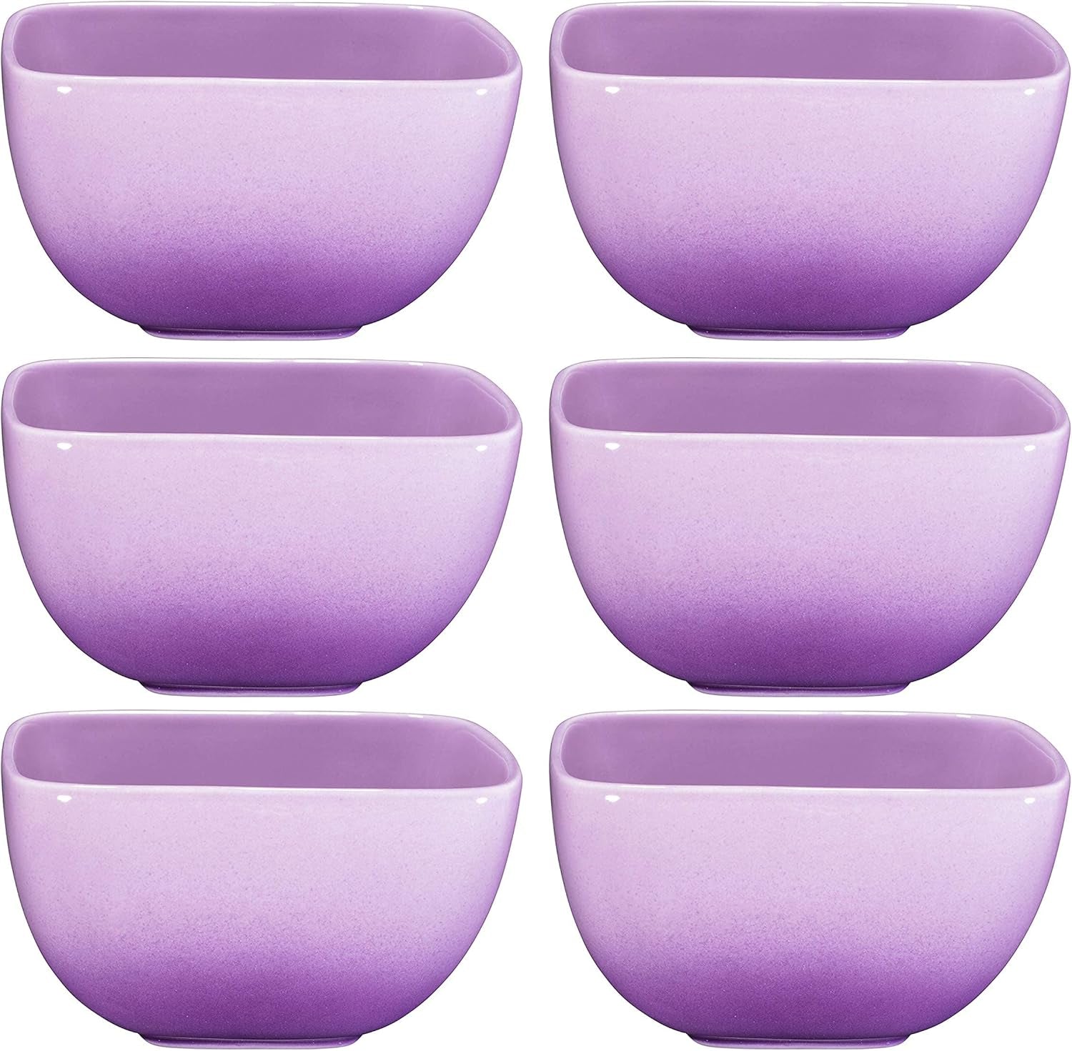 Large Ceramic Square Bowl Set of 6 - 26 Ounce for Pasta, Cereal, Soup and Berries - (Gradient Purple)