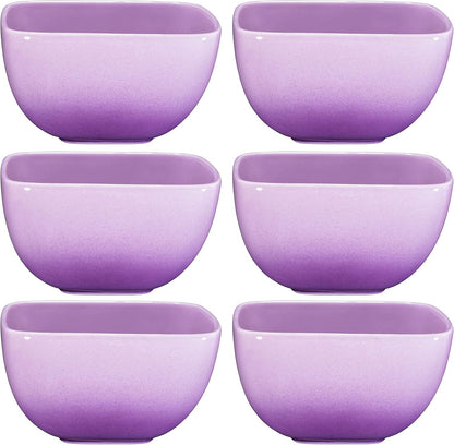 Large Ceramic Square Bowl Set of 6 - 26 Ounce for Pasta, Cereal, Soup and Berries - (Gradient Purple)