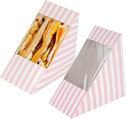 Large Sandwich Wedge Box Sandwich Take Out Box - 4.8" X 3.2" Triangle Sandwich Box with Window - Brown - 25Ct Box