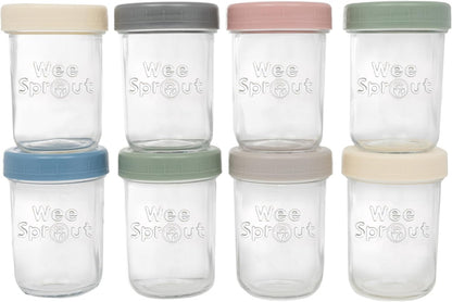 Glass Baby Food Storage Jars W/Lids (4 Oz, 12 Pack Set) Snack, Puree, Reusable Small Containers, Breast Milk, Fridge or Freezer, Microwave & Dishwasher Safe, Essential Must Have for Infants