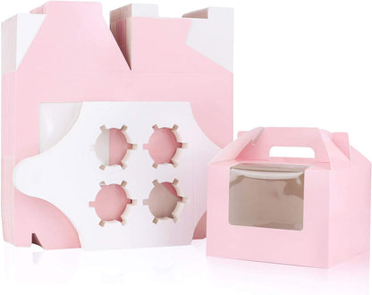 Cupcake Boxes Kraft Paper, 50Pcs Portable Single Individual Paper Cupcake Holder Containers,Muffin Gift Boxes with Window Inserts Handle, for Wedding Birthday Party Candy Boxes