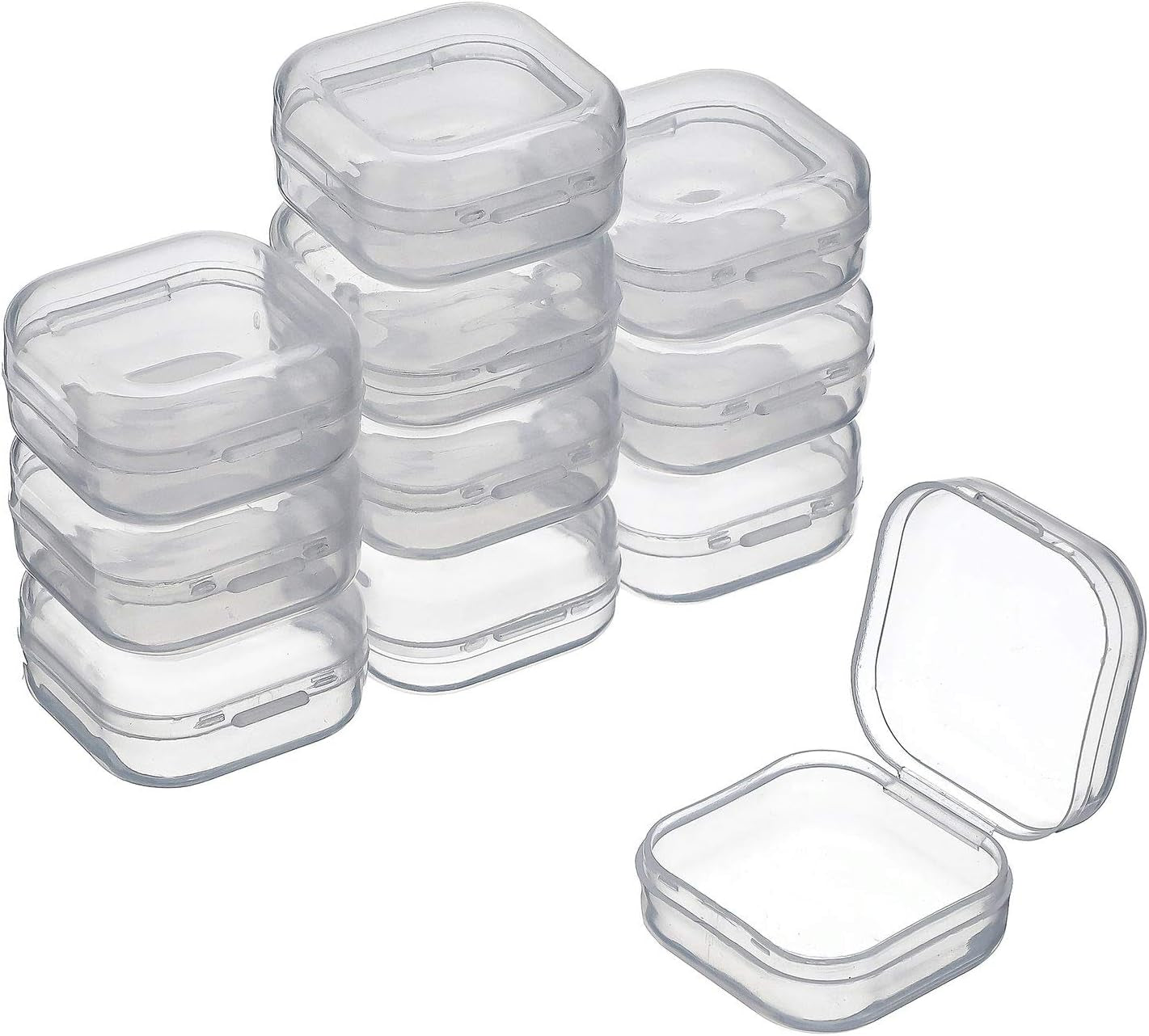 12 Pack Clear Plastic Beads Storage Containers Box with Hinged Lid for Beads and More (1.38 X 1.38 X 0.71 Inch)