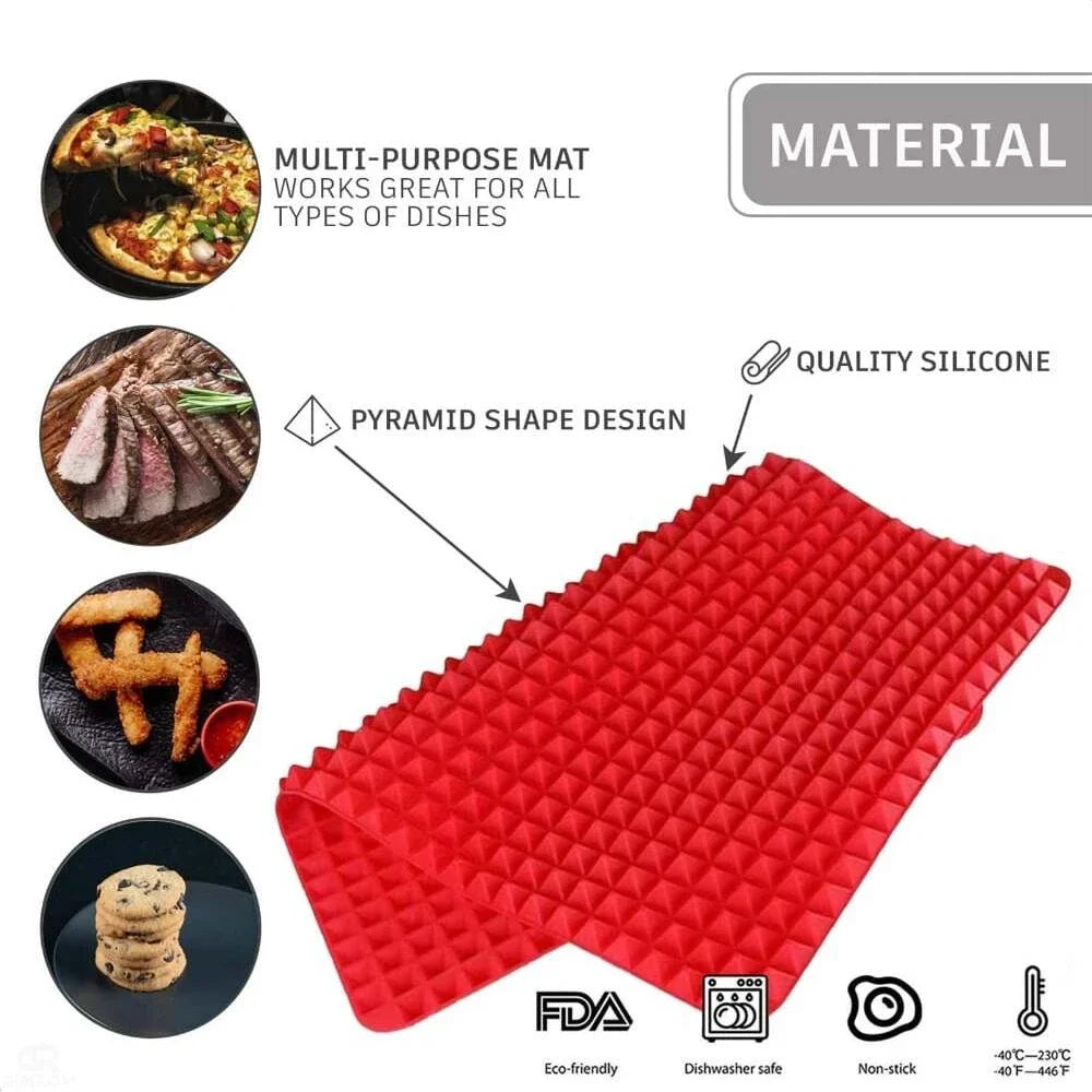 Non-Stick Silicone Pyramid Cooking Mat Baking Mat with Grid Versatile Oven BBQ Cooking Mat Heat-Resistant Mat Kitchen Tools