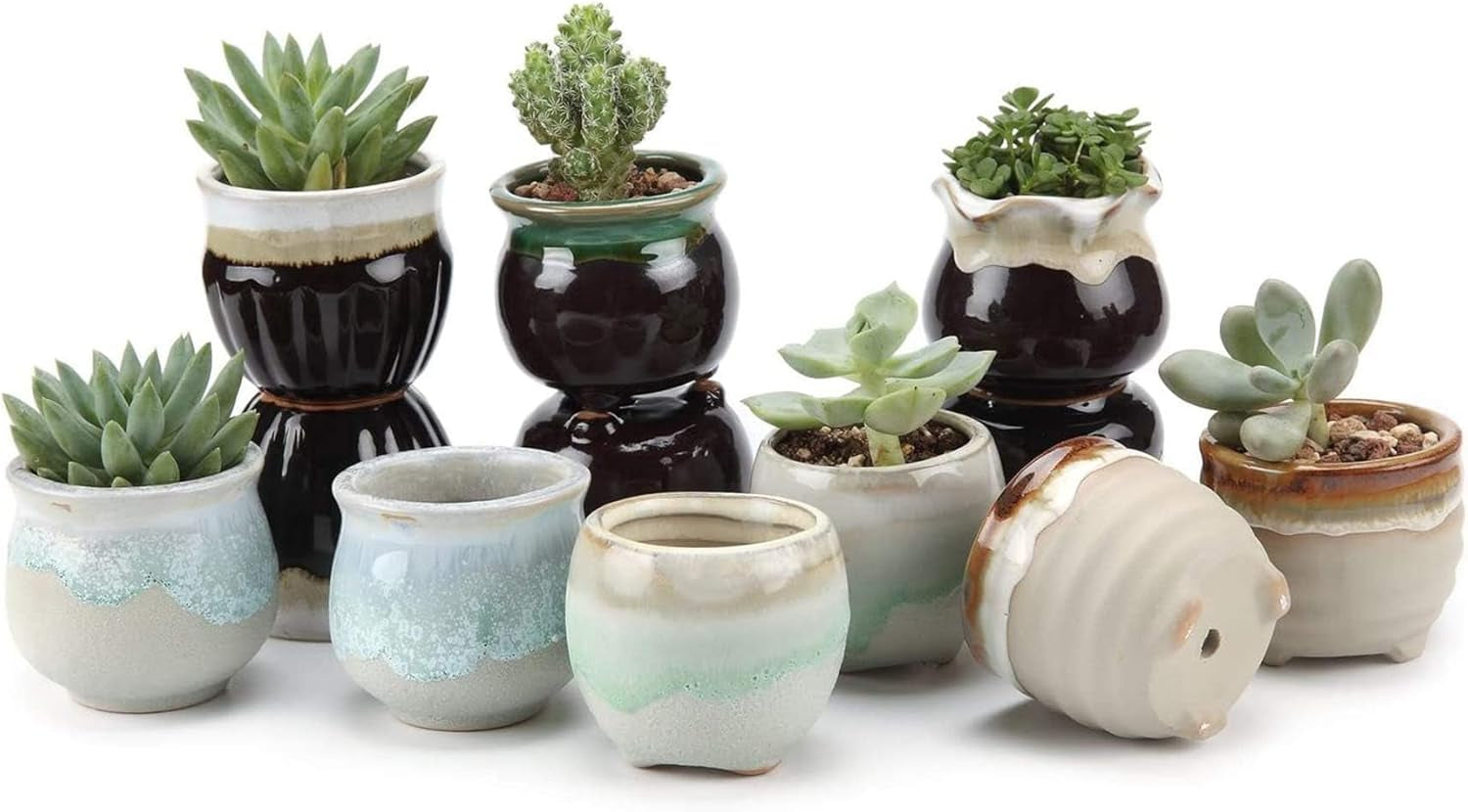 Small Ceramic Succulent Pots with Drainage Set of 12, Mini Pots for Plants, Succulent Plant Gifts for Women, Tiny Air Plant Flower Pots Cactus Faux Plants Containers, Home and Office Decor