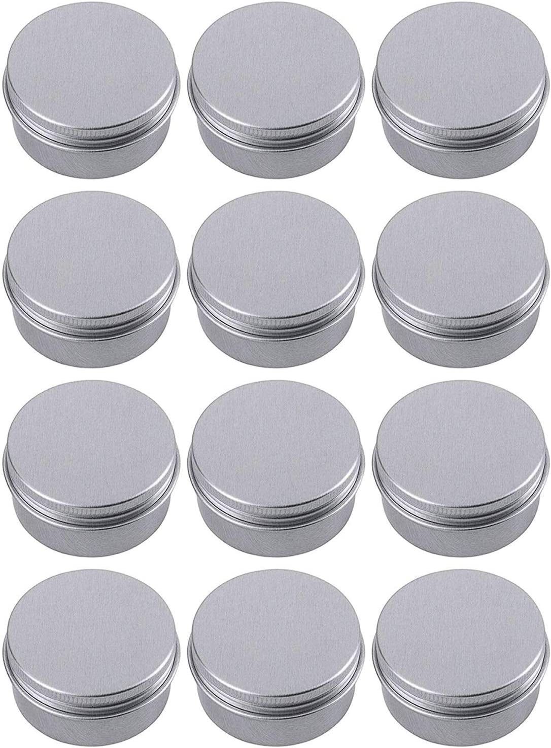 1 Ounce Aluminum Tin Jar Refillable Containers 30Ml Aluminum Screw Lid round Tin Container Bottle for Cosmetic,Lip Balm, Cream, 12 Pack.