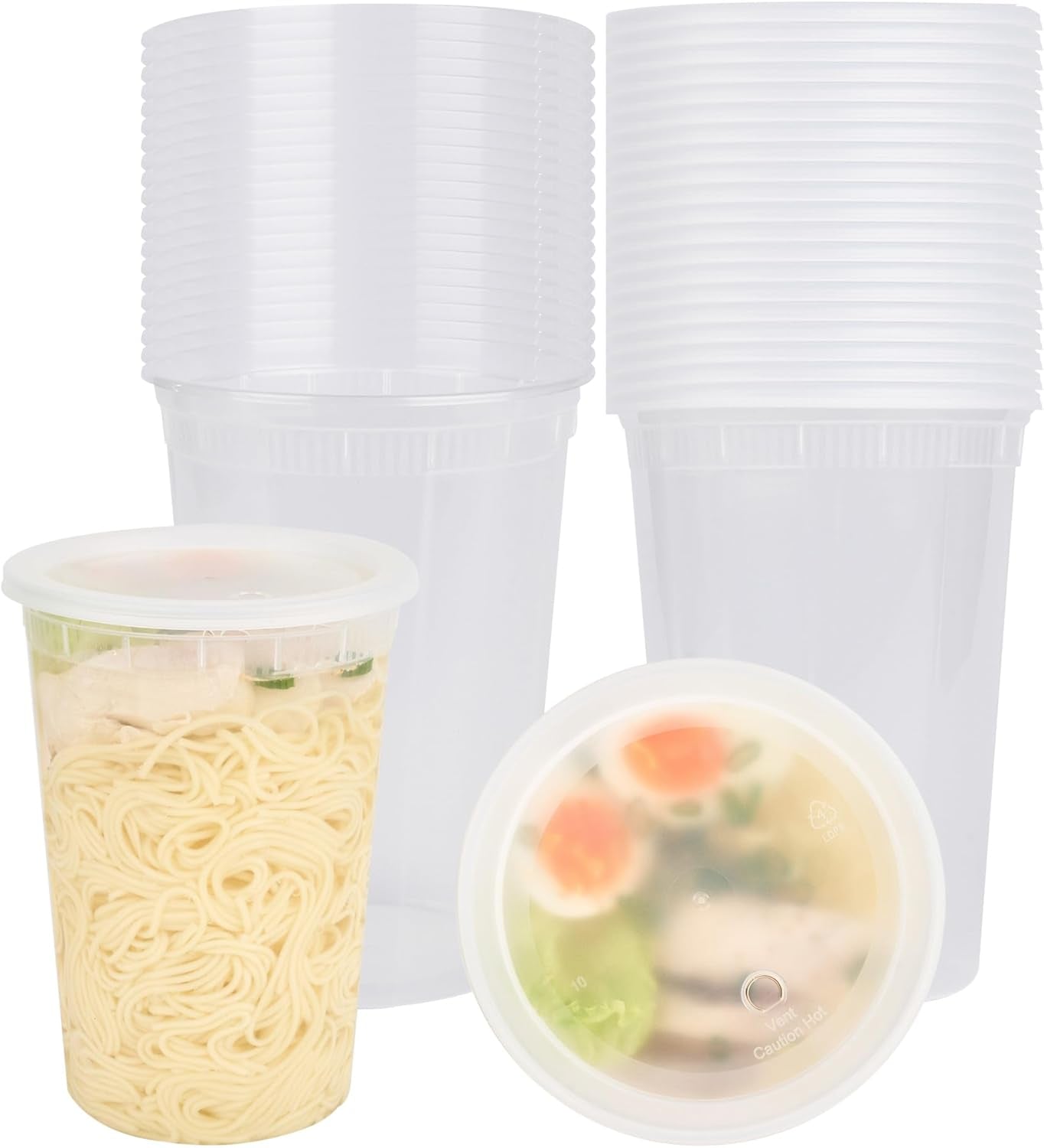 Asporto 8 Ounce to Go Boxes 100 Microwavable round Soup Containers - Clear Plastic Lids Included Do Not Contain BPA Clear Plastic Catering Food Containers Disposable