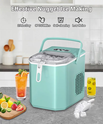 Countertop Ice Maker, 26Lbs/Day, 2 Ice Sizes(S/L), Self-Cleaning W/ Ice Scoop and Basket, Handheld Ice Maker, Green