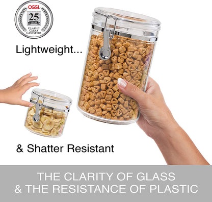 Jumbo Clear Canister with Clamp Lid, 150 Oz - Airtight Food Storage Container, for Kitchen & Pantry Storage of Bulk, Dry Foods Including Pasta, Flour, Sugar, Coffee, Rice, Tea, Spices & Herbs