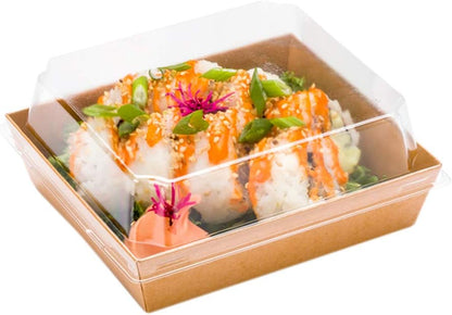 LIDS ONLY: Matsuri Vision 5.5 X 5 X 1.6 Inch Lids for Large Containers 100 Airtight Lids - Containers Sold Separately Raised Design Clear Plastic Lids for Sushi Boxes