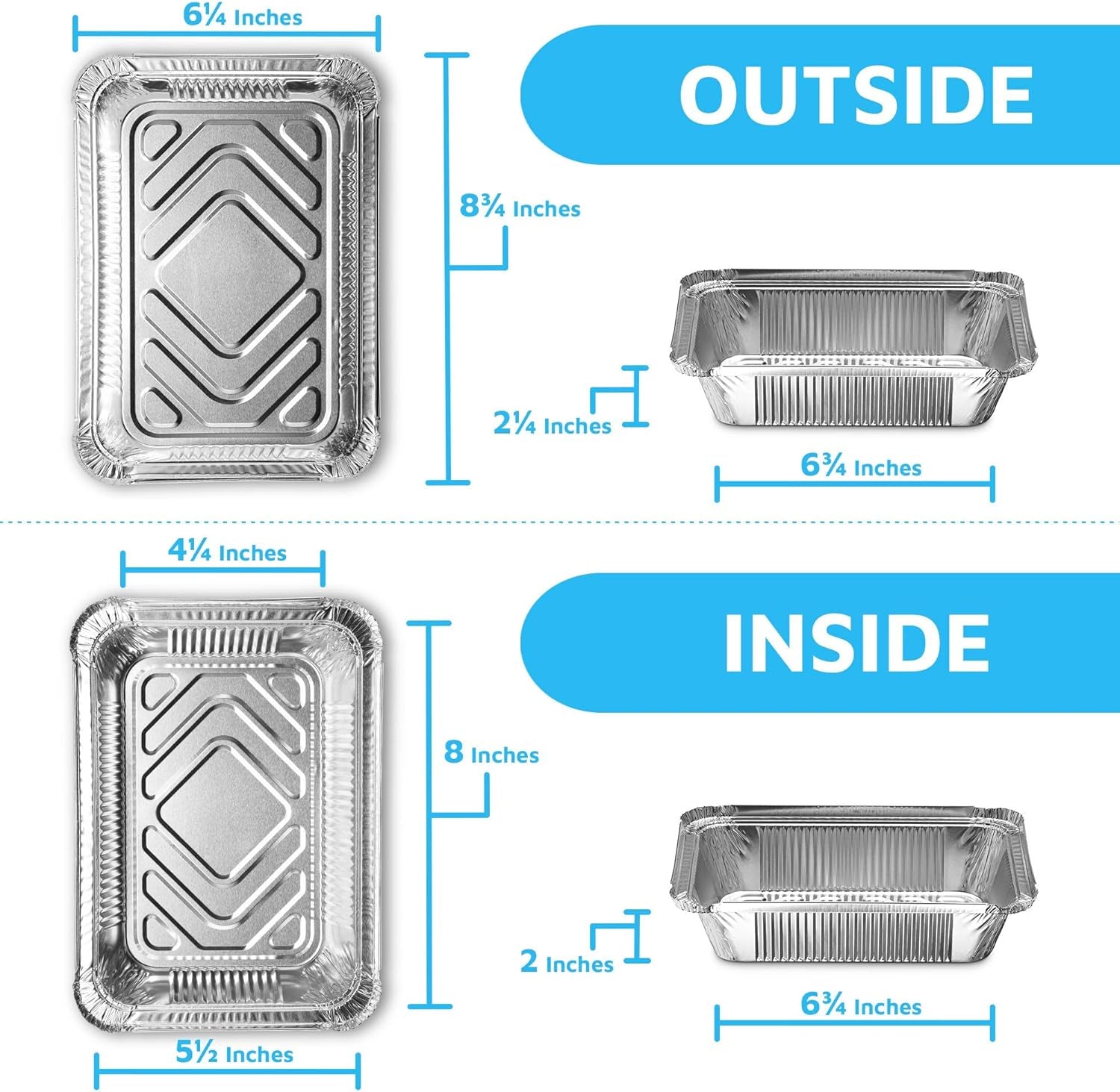 Disposable Takeout Pans with Clear Lids | 2Lb Capacity Aluminum Foil Food Drip Container with Strong Seal for Freshness & Spill Resistance | Earth, Eco-Friendly & Recyclable 100Pack 8X5.5”