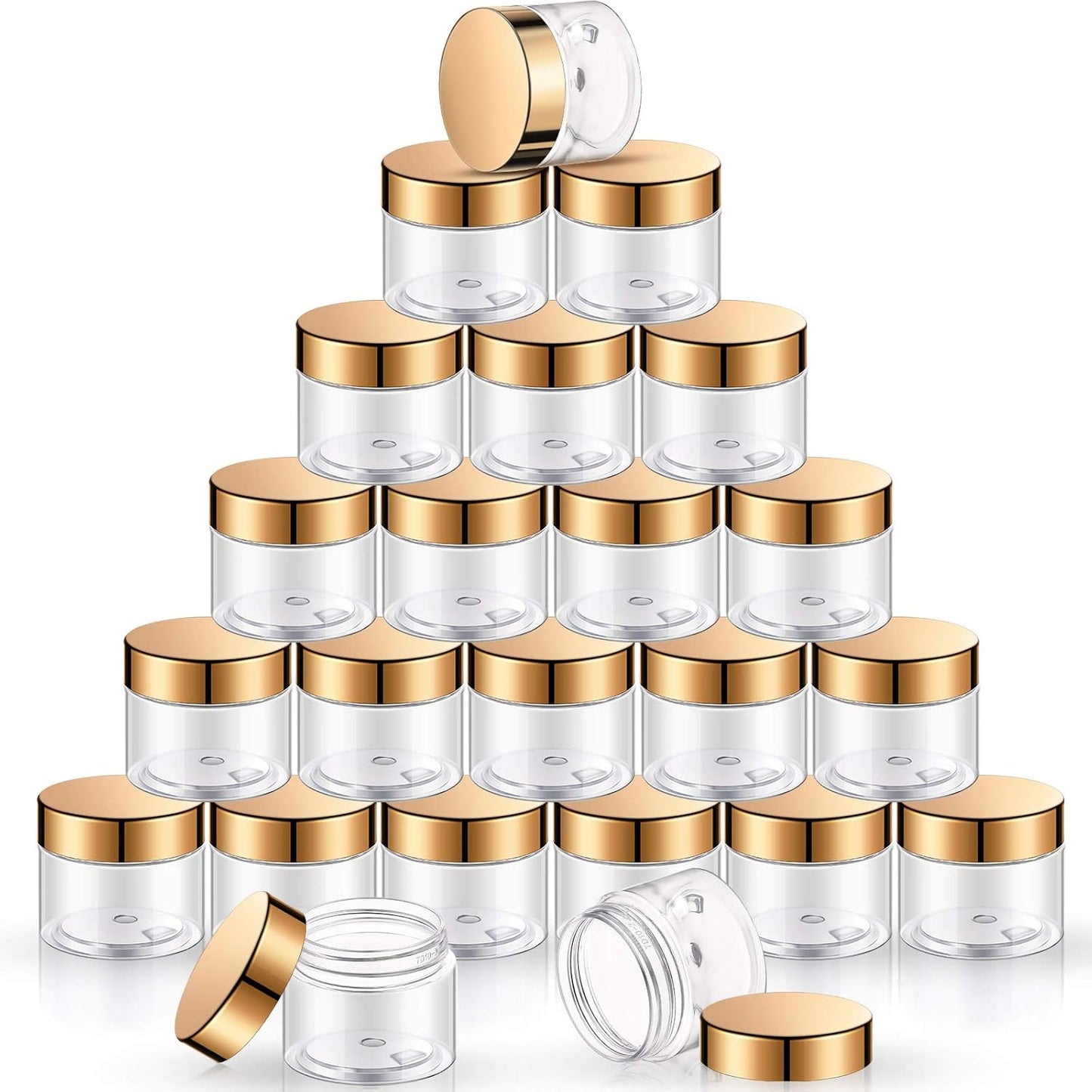 24 Pieces Empty Clear Plastic Jars with Lids round Storage Containers Wide-Mouth for Beauty Product Cosmetic Cream Lotion Liquid Butter Craft and Food (Gold Lid,1 Oz)