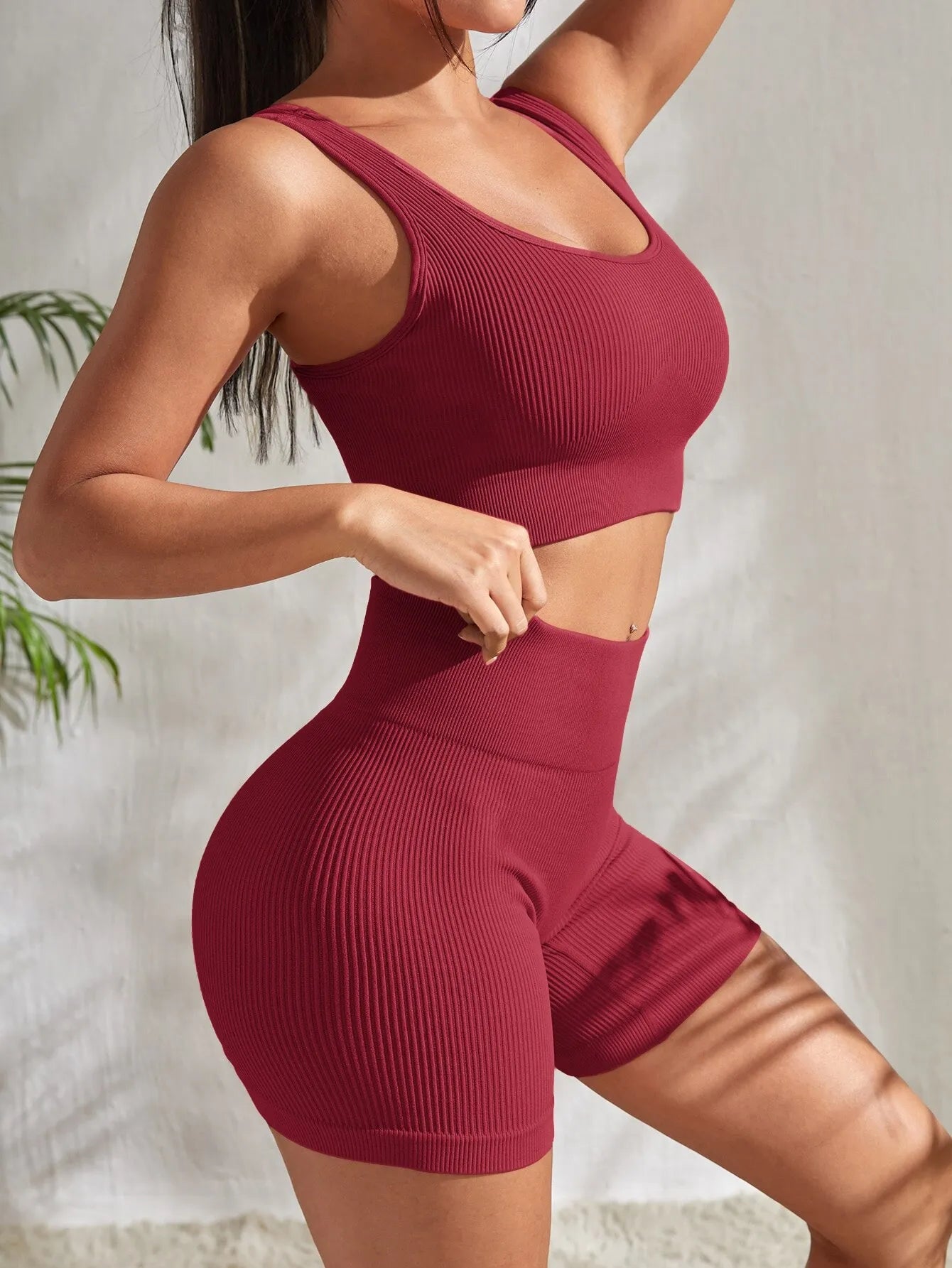 Sculpted Seamless Yoga Set: 2-Piece Ribbed Outfit for the Modern Athlete - Universal Found