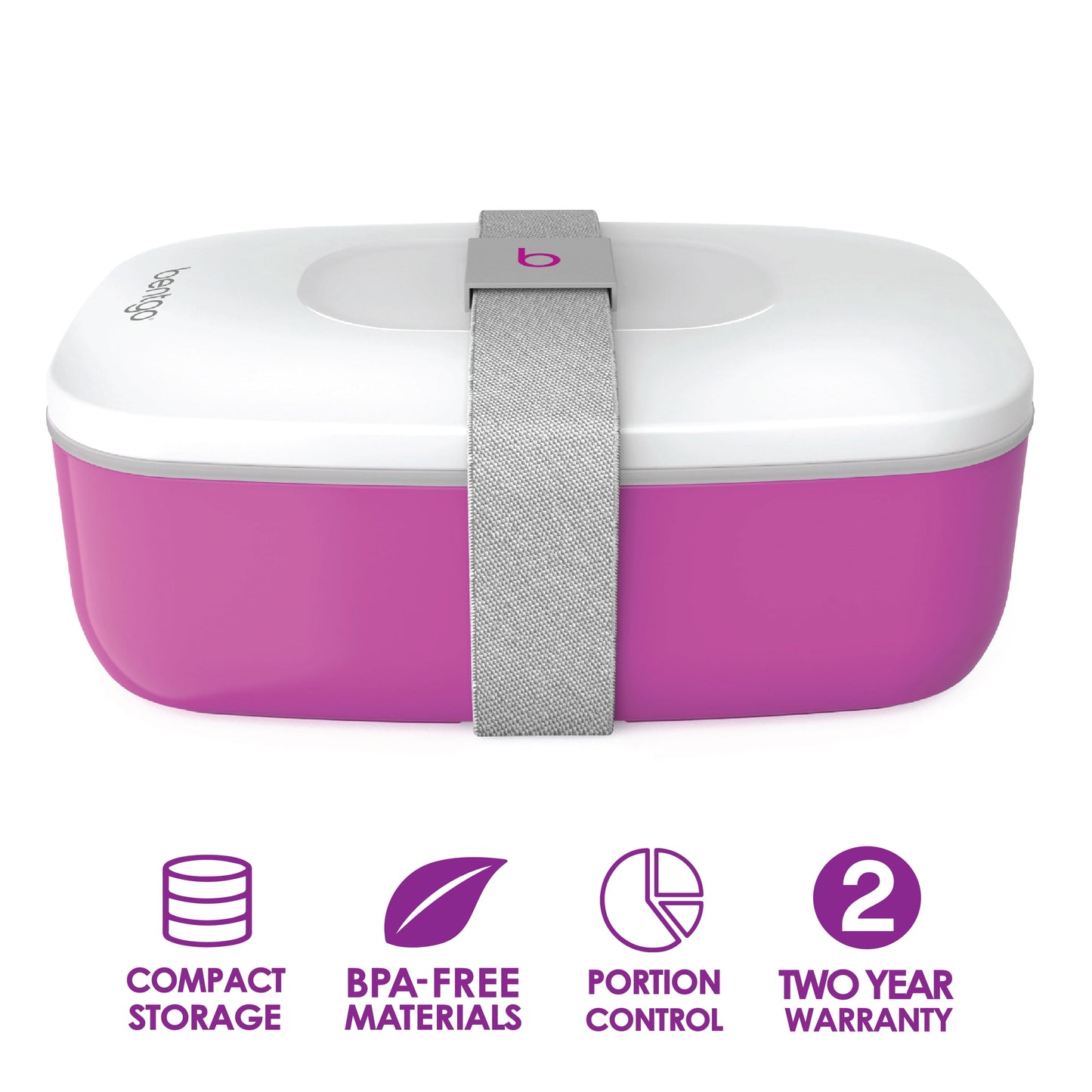 Classic (Purple) - All-In-One Stackable Lunch Box Solution - Sleek and Modern Bento Box Design Includes 2 Stackable Containers, Built-In Plastic Silverware, and Sealing Strap