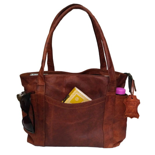 Women'S Shoulder Tote Bag Office Purse Genuine Leather Laptop Brown Satchel Handbag