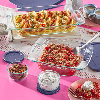 Easy Grab 4-Pack Glass Baking Dish Set (2QT, 3QT) & Food Storage Set (1 Cup) with Bpa-Free Lids, Bakeware and Food Storage Set Combo, Dishwasher, Microwave, Freezer & Pre-Heated Oven Safe