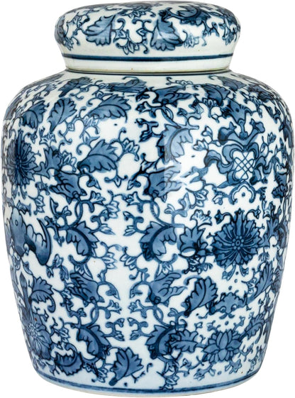 Decorative Blue and White Ceramic Ginger Jar with Lid