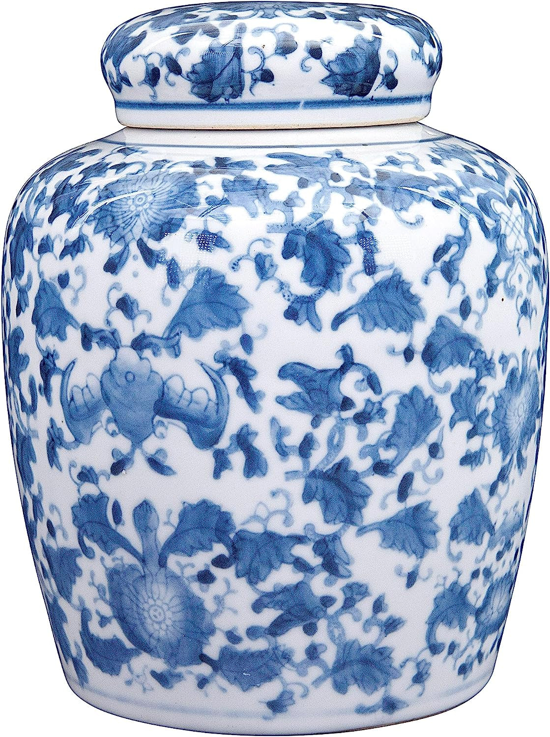 Decorative Blue and White Ceramic Ginger Jar with Lid