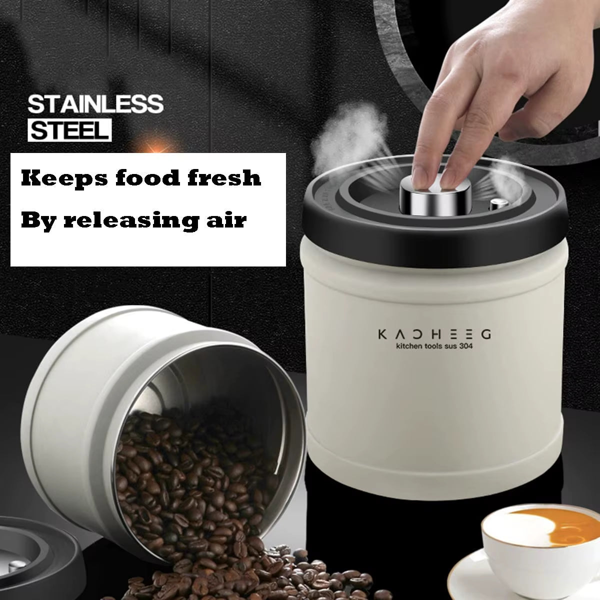 Coffee Canister Airtight Stainless Steel Coffee Container Coffee Bean Storage Container with CO2 Release Valve, Food Storage