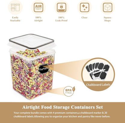 Large Food Storage Containers 5.2L /175Oz, 4 Piece BPA Free Plastic Airtight Food Storage Containers for Flour, Sugar, Baking Supplies, Kitchen & Pantry Containers with 20 Labels