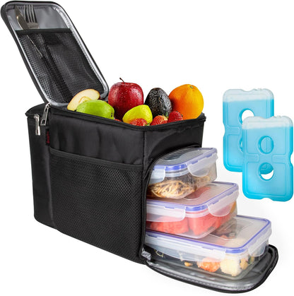 TOP&TOP Blue 13"L X 7"W X 9"H Reusable Lunch Box with 6Mm Insulation Foam - Leakproof, Easy to Clean, Adjustable Shoulder Strap, Holds 3 Containers, Mesh Pockets