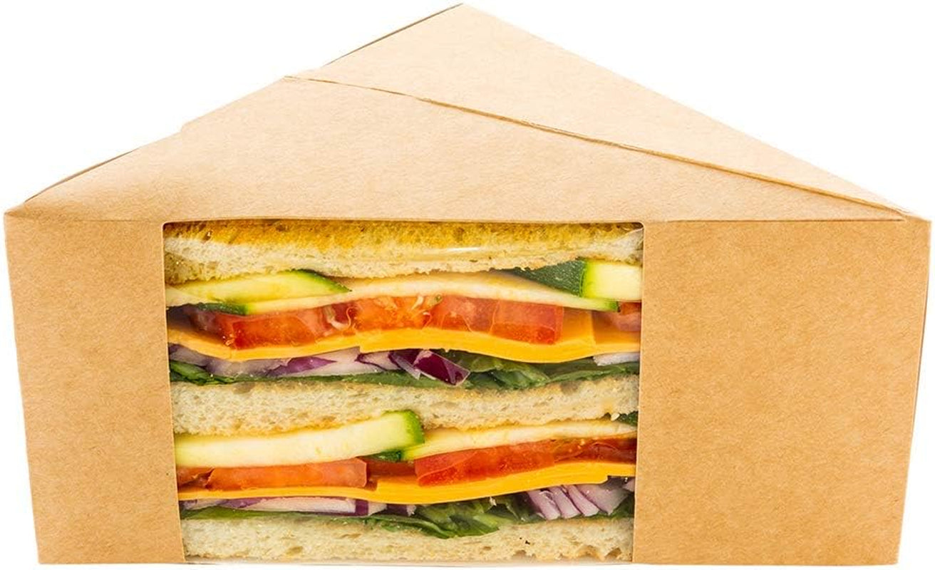 Large Sandwich Wedge Box Sandwich Take Out Box - 4.8" X 3.2" Triangle Sandwich Box with Window - Brown - 25Ct Box