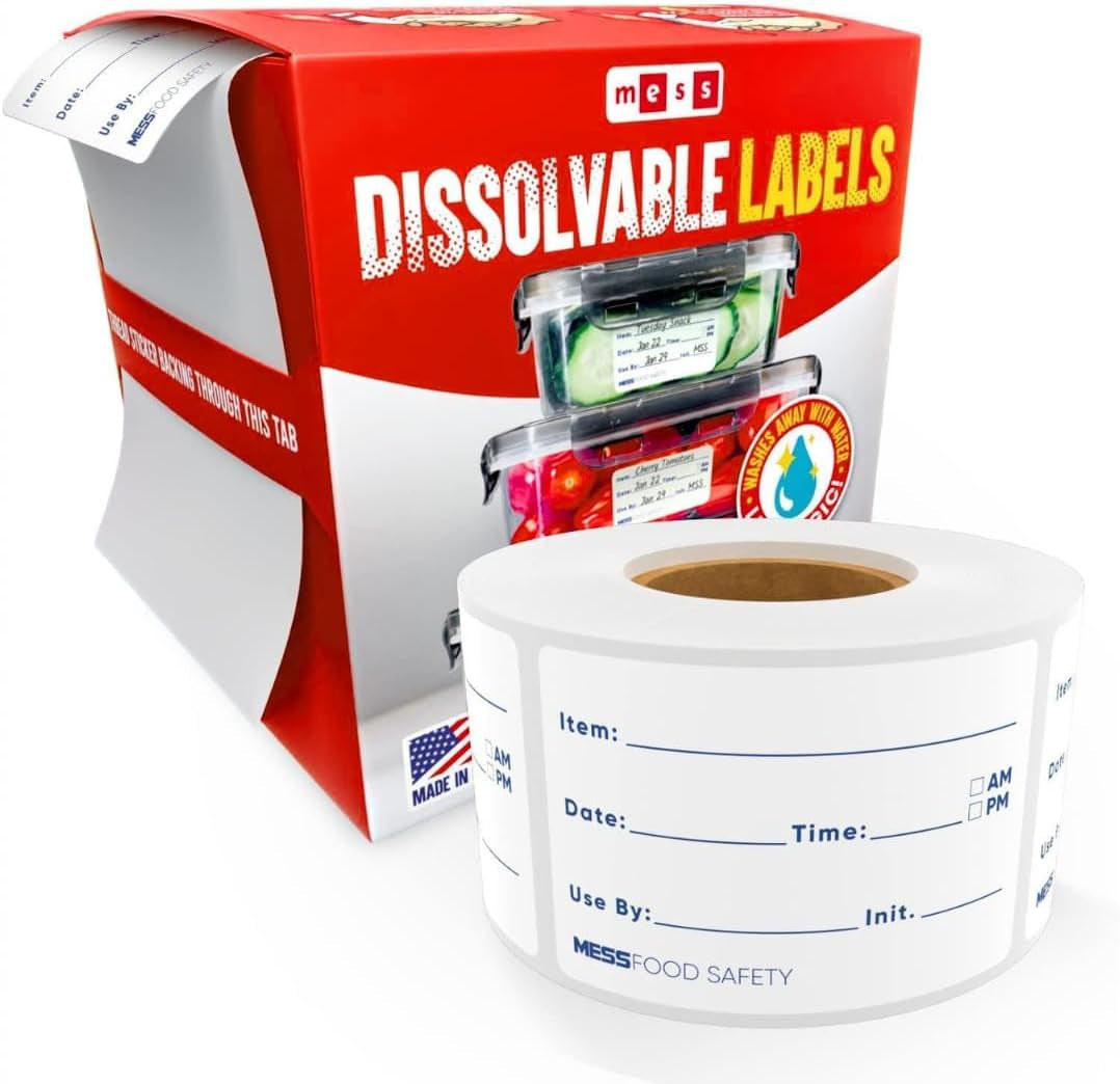 Dissolvable Food Labels for Containers 1X2 Blank Kitchen Labels - Food Storage Labels - Removable Freezer Labels - Dissolvable Labels for Food Containers - Washable Canning Label (500)