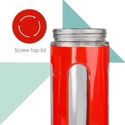 Retro Kitchen Canisters for Countertop (4 Piece Set) Red Glass with Metal Finish; See-Through Windows; Great for Flour, Coffee, Sugar, Dry Ingredients, Snacks