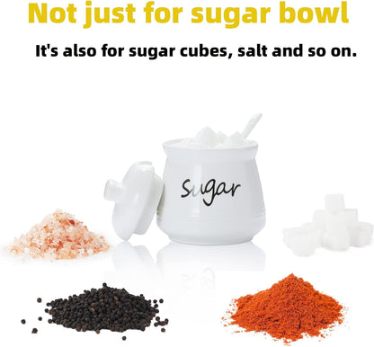 Ceramic Sugar Bowl with Lid and Spoon 12Oz (White)