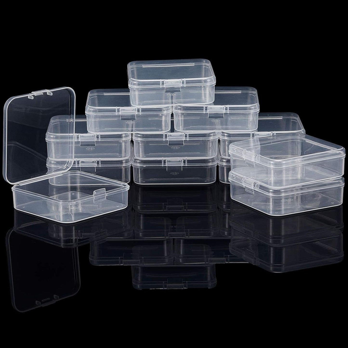 12 Pack Clear Plastic Beads Storage Containers Box with Hinged Lid for Beads and More (1.38 X 1.38 X 0.71 Inch)