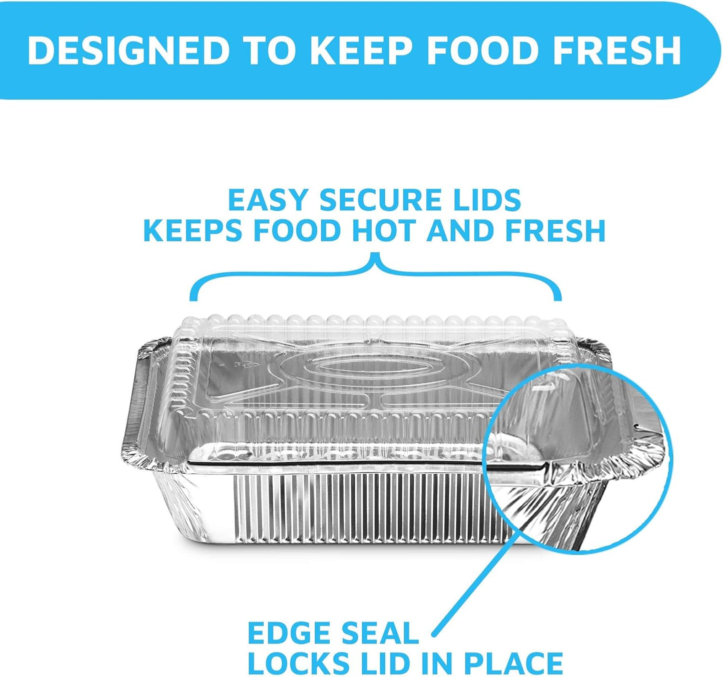 Disposable Takeout Pans with Clear Lids | 2Lb Capacity Aluminum Foil Food Drip Container with Strong Seal for Freshness & Spill Resistance | Earth, Eco-Friendly & Recyclable 100Pack 8X5.5”