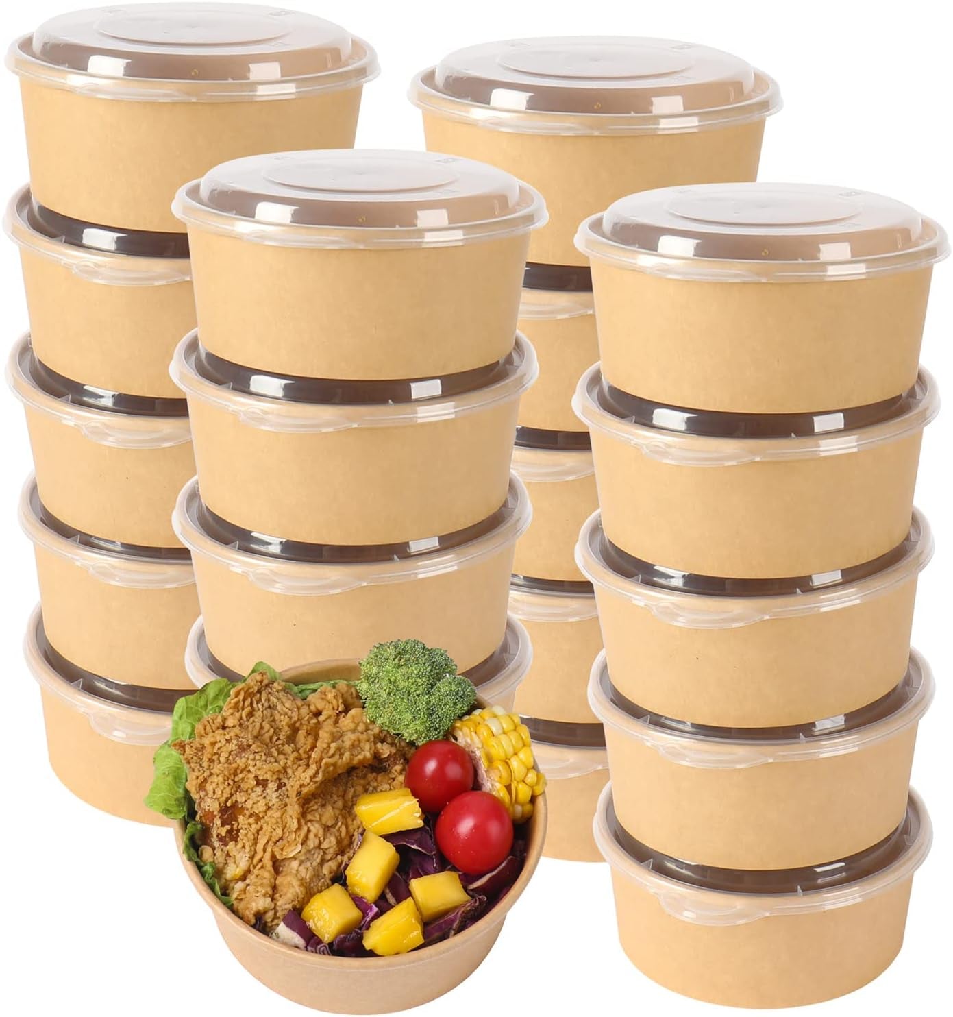 34 Oz Disposable Kraft Salad Paper Bowls with Lids, Food Containers Soup Bowls Party Supplies Treat Bowls 50 Pack