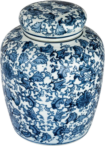 Decorative Blue and White Ceramic Ginger Jar with Lid