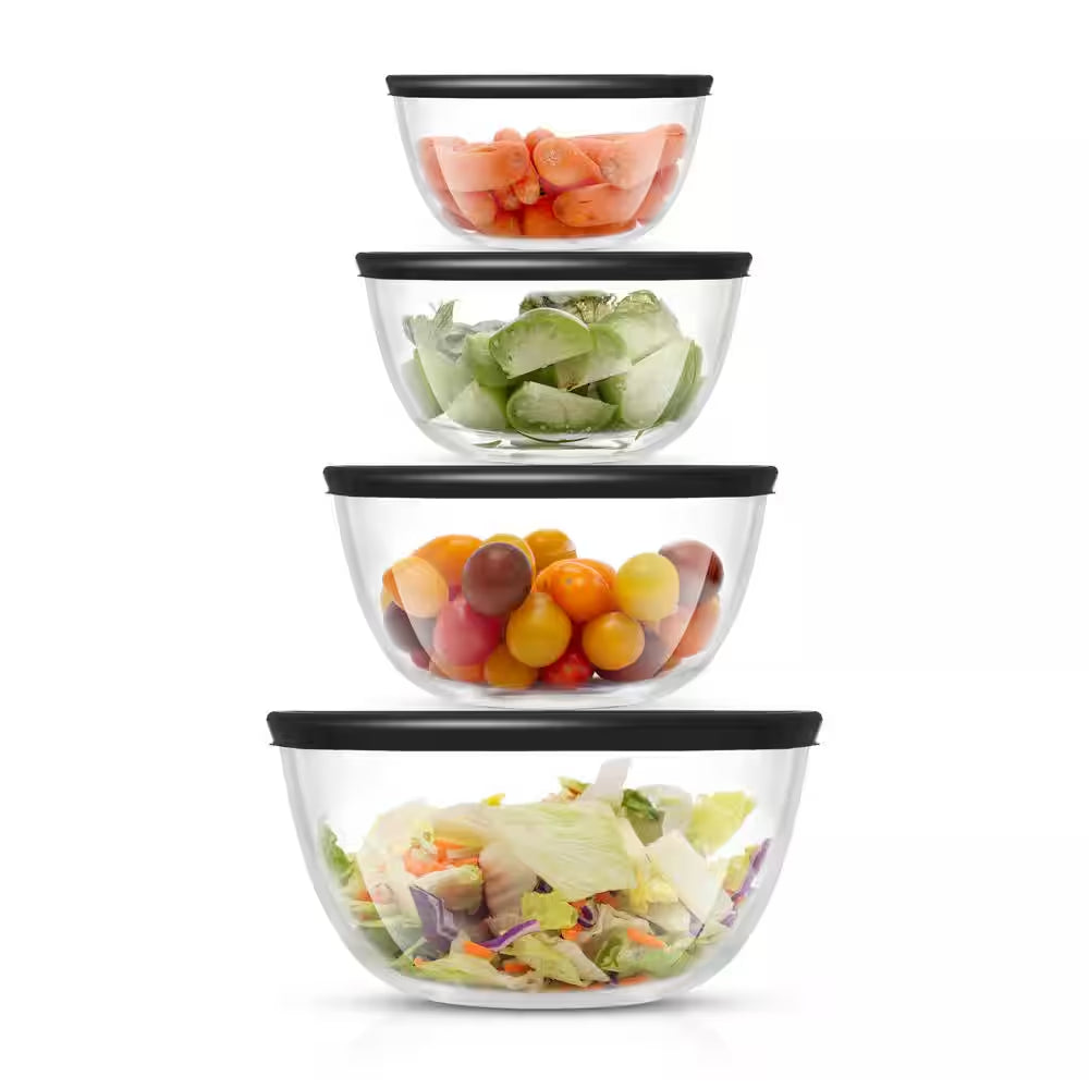 Joyful 4 Piece Glass Black Mixing Bowls Set with Airtight Lids