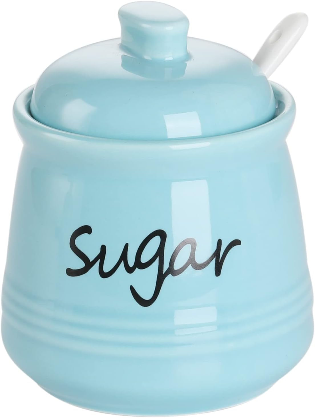 Ceramic Sugar Bowl with Lid and Spoon 12Oz (White)