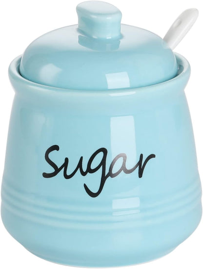 Ceramic Sugar Bowl with Lid and Spoon 12Oz (White)