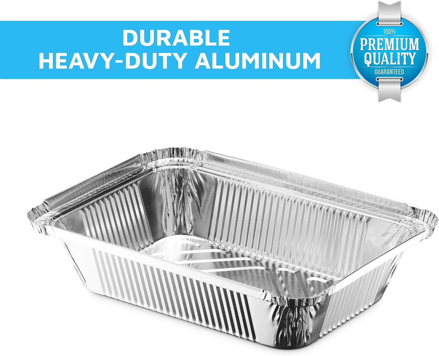 Disposable Takeout Pans with Clear Lids | 2Lb Capacity Aluminum Foil Food Drip Container with Strong Seal for Freshness & Spill Resistance | Earth, Eco-Friendly & Recyclable 100Pack 8X5.5”