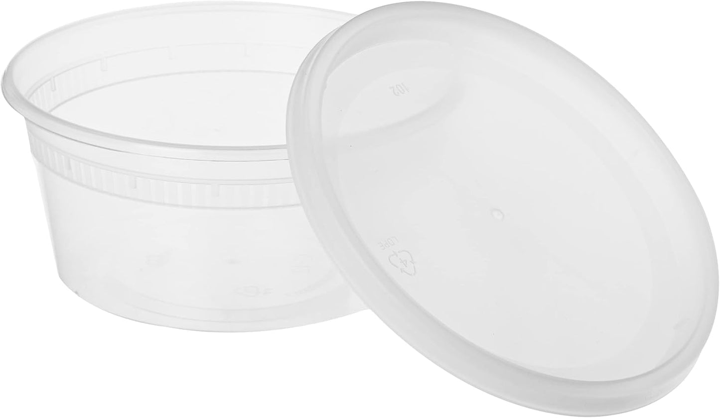 Asporto 8 Ounce to Go Boxes 100 Microwavable round Soup Containers - Clear Plastic Lids Included Do Not Contain BPA Clear Plastic Catering Food Containers Disposable