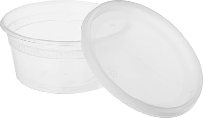 Asporto 8 Ounce to Go Boxes 100 Microwavable round Soup Containers - Clear Plastic Lids Included Do Not Contain BPA Clear Plastic Catering Food Containers Disposable