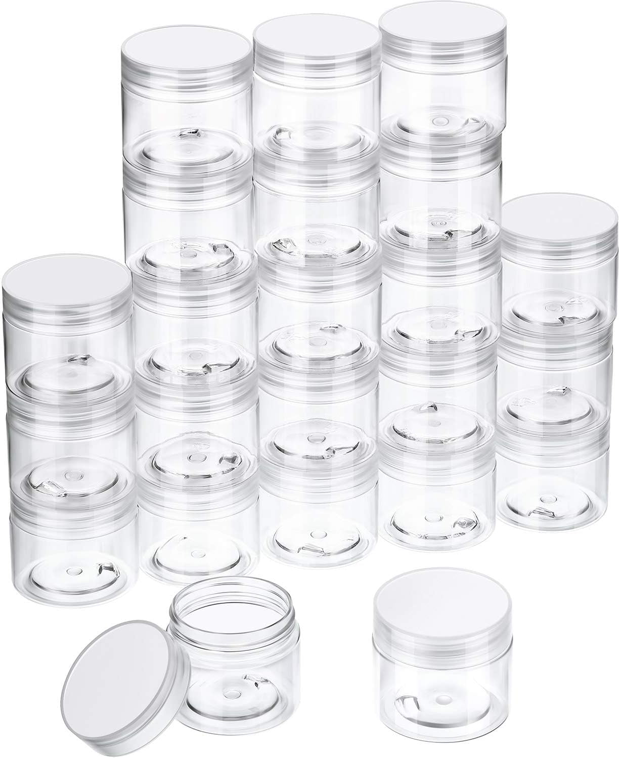 24 Pieces Empty Clear Plastic Jars with Lids round Storage Containers Wide-Mouth for Beauty Product Cosmetic Cream Lotion Liquid Butter Craft and Food (Gold Lid,1 Oz)