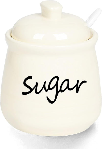 Ceramic Sugar Bowl with Lid and Spoon 12Oz (White)